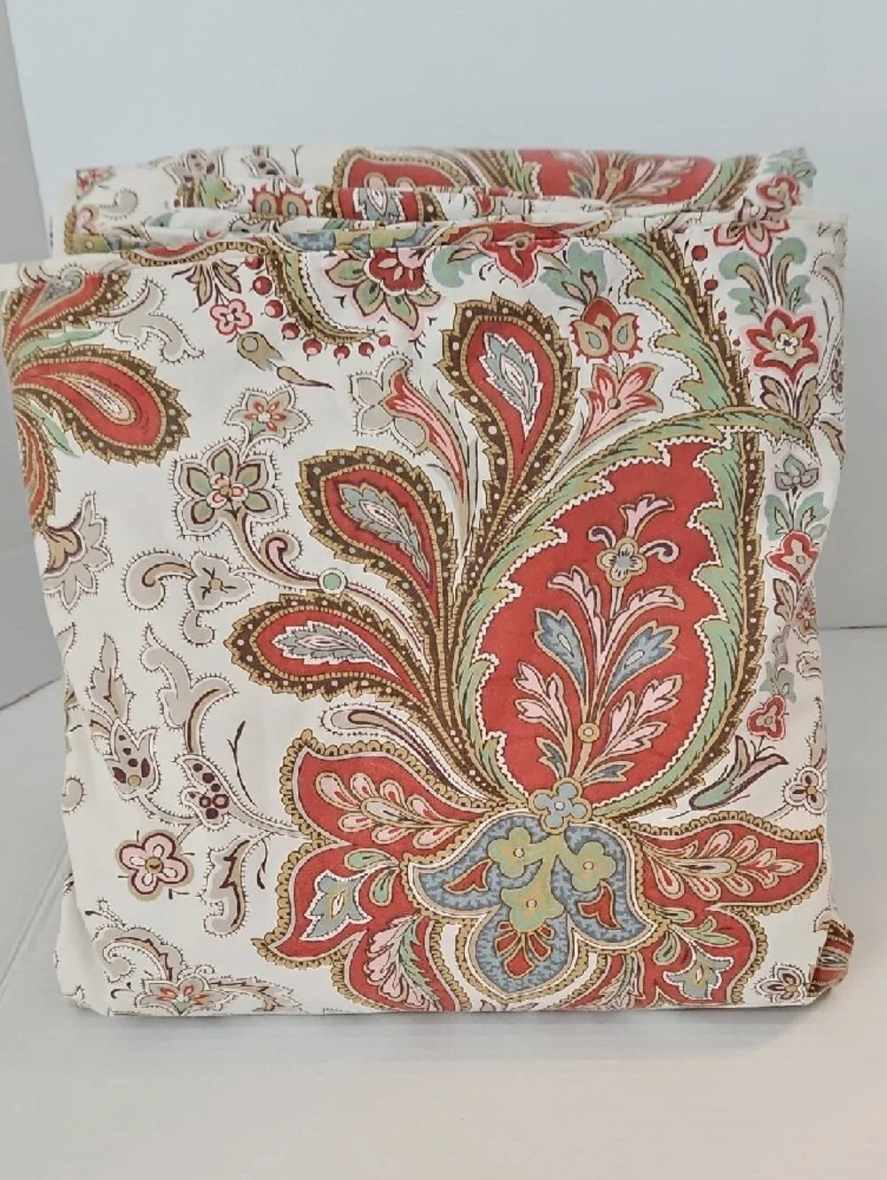 Pottery Barn Vintage Charlie Coral, Aqua & Yellow Paisley Cotton Full Duvet